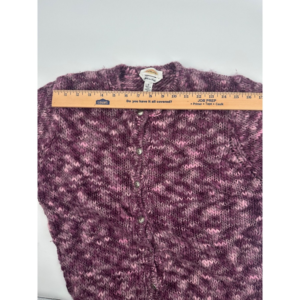 Talbots Made in Italy 100% Wool Chunky Knit Cardigan Sweater Purple Marled 1216 - Picture 7 of 9